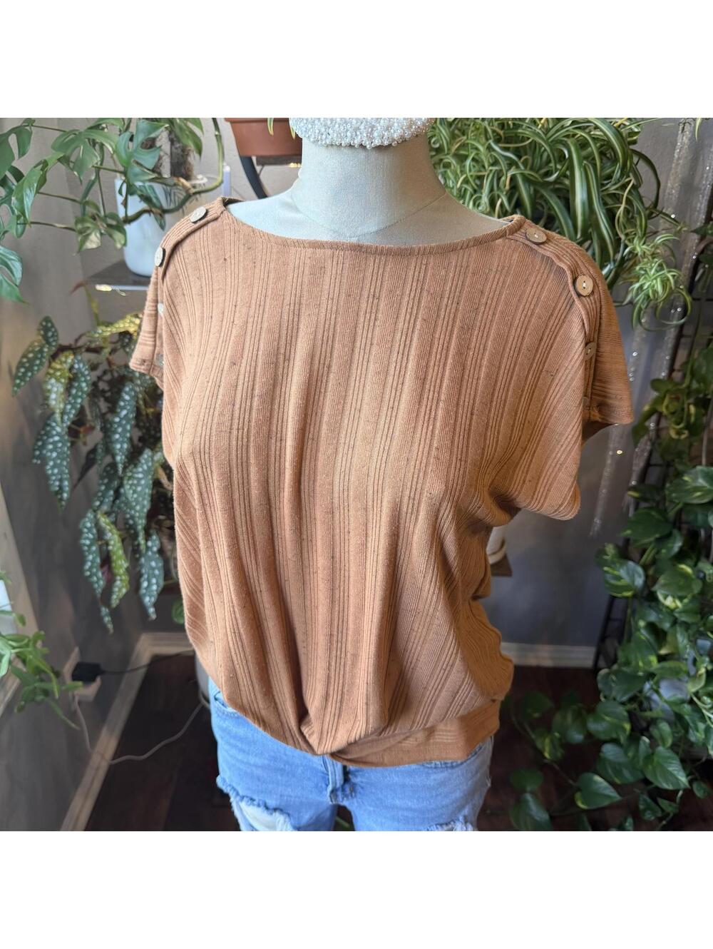 Cozy Ribbed Knit Top with Button Shoulder Detail